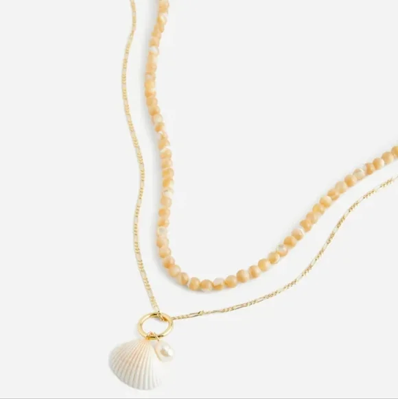 Madewell Pearl Choker & Shell Necklace Set Of 2, Gold/ Cream - Picture 2 of 6